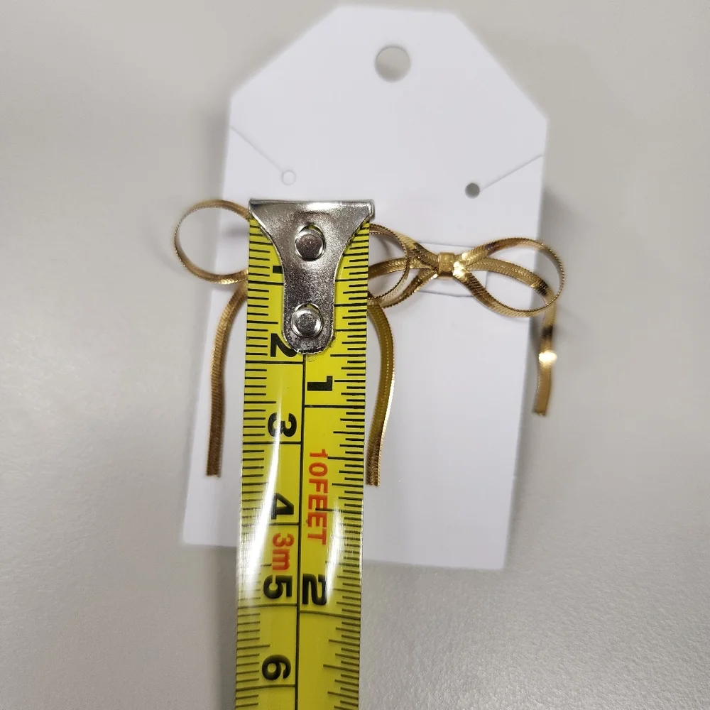 Bow Earrings Gold-tone Dainty Herringbone Snake Drop Chic